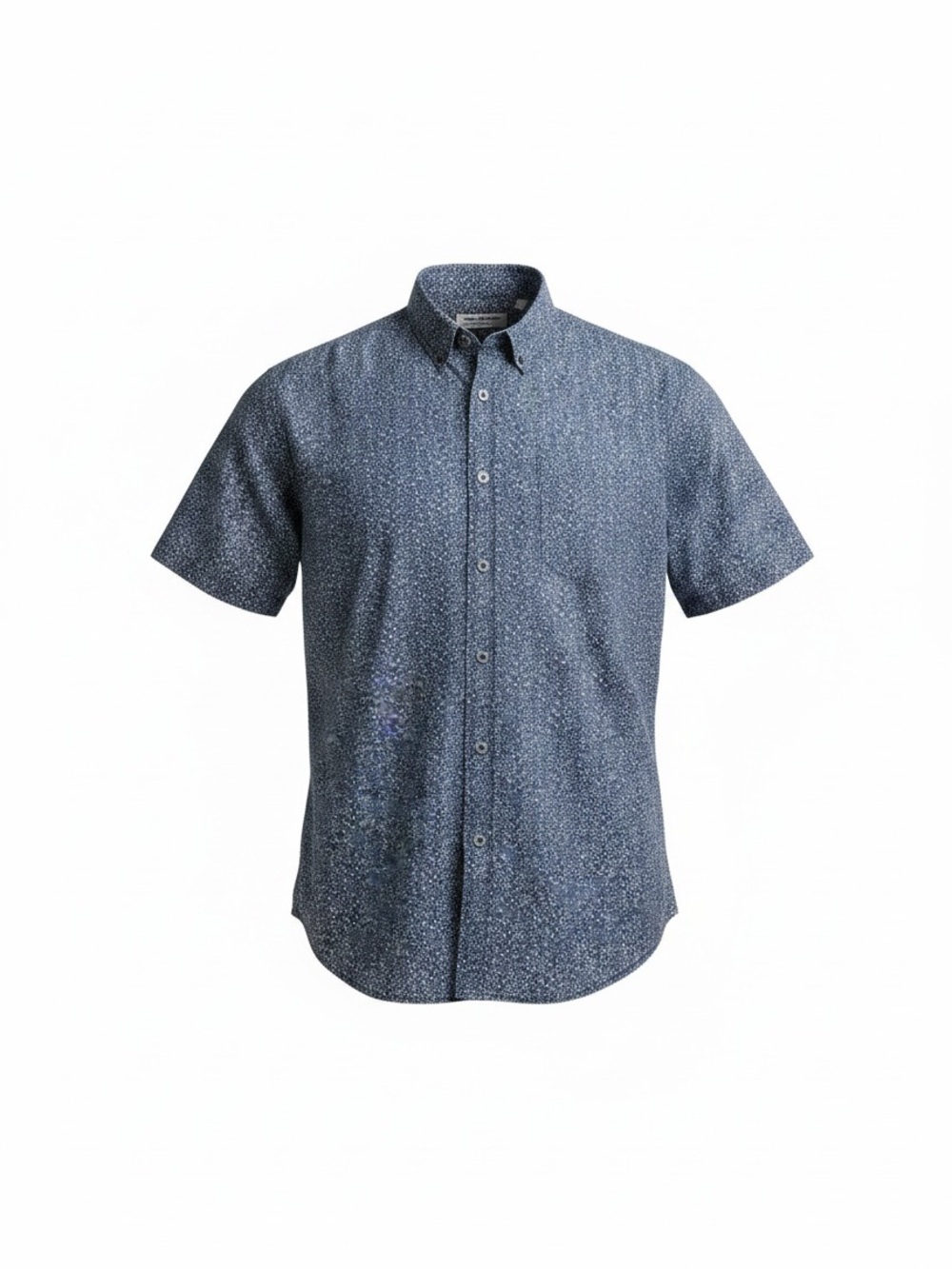 Men's Short-Sleeve Button-Down Shirt in Blue Micro-Print